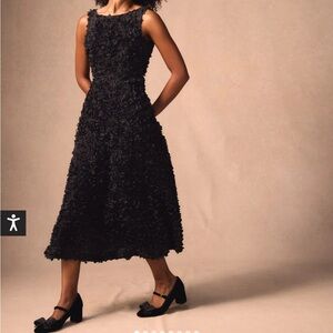 Boden NWT Petal Texture Special Occasion Black Midi Dress Size 4